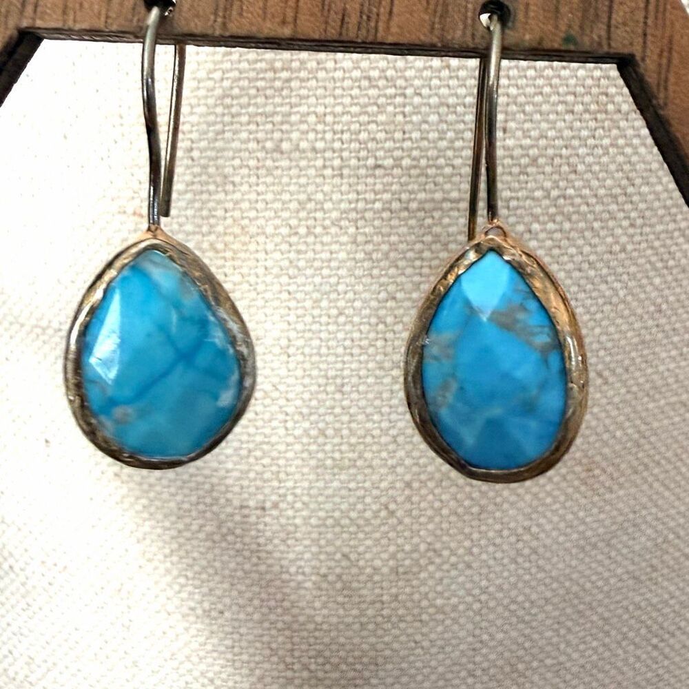 Blue Turquoise Teardrop Earrings 925 Sterling Silver